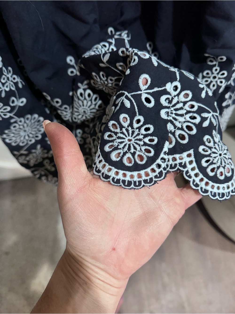 Unique Vintage Navy Skirt with White Embroidered Hem - Picture 5 of 6